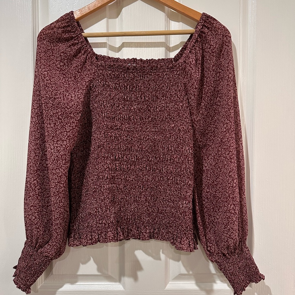 Madewell Floral Smocked Long Sleeve Top